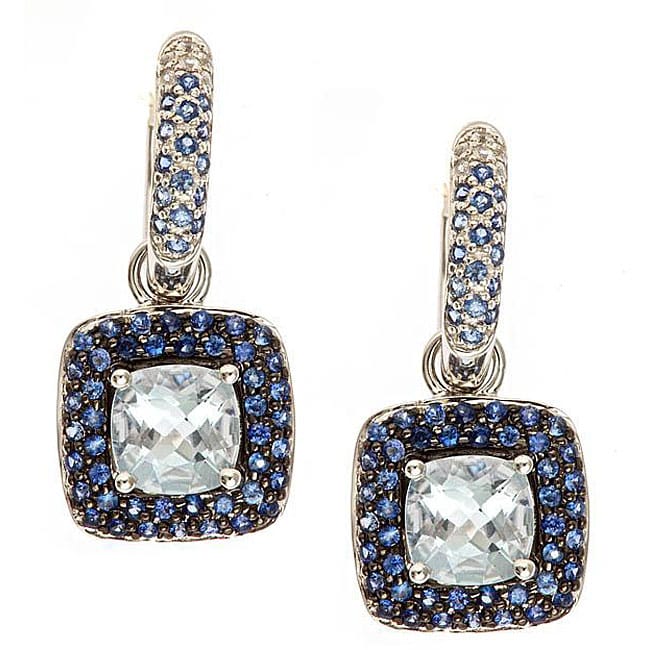 Yach 10k White Gold Aquamarine and Sapphire Earrings