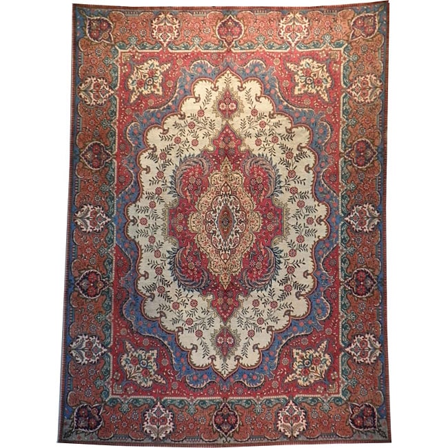 Persian Hand knotted Tabriz Ivory/Coral Wool Rug (9'8 x 13'4) 7x9   10x14 Rugs