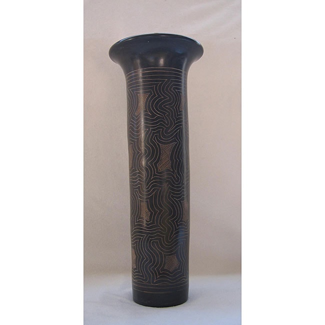 Clay Etched Swirl Black Vase (Nicaragua)  