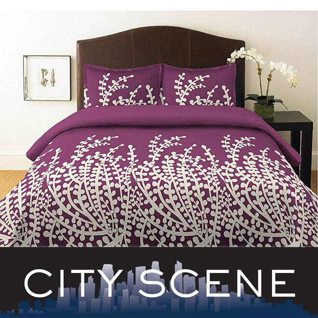 City Scene Branches Purple 3-piece Full/ Queen-size Duvet Cover Set