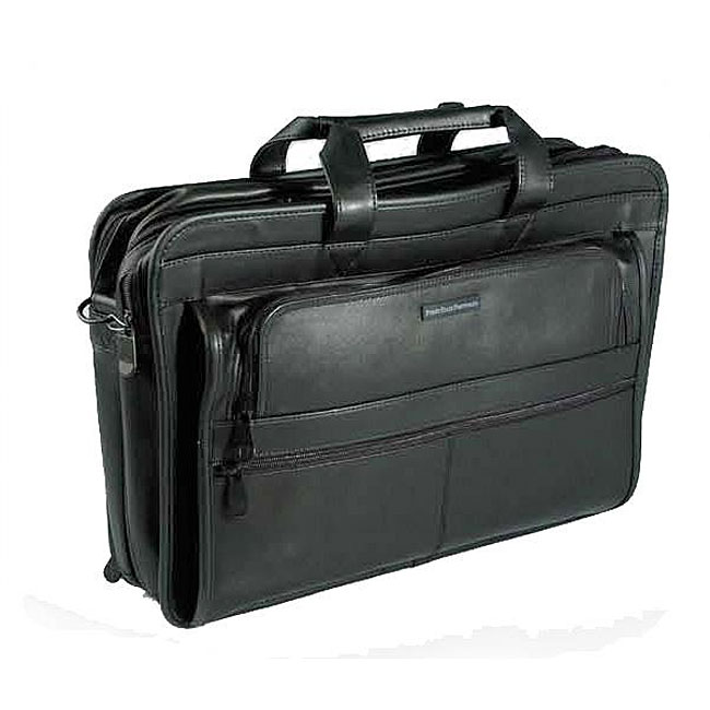 Perry Ellis Expandable Leather Laptop Briefcase - 13048993 - Overstock ...