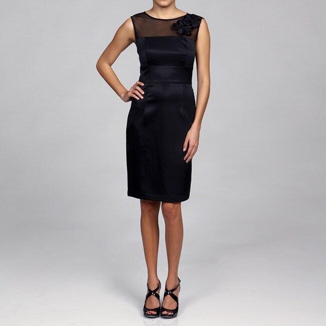 London Times Women's Black Satin Illusion Bodice Dress - 13055107 ...