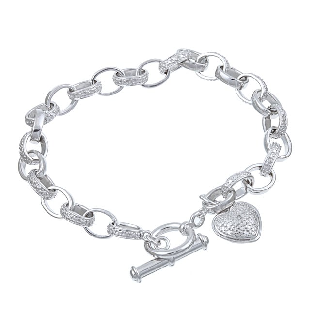   Sterling Silver Diamond Accent Heart Charm Bracelet  