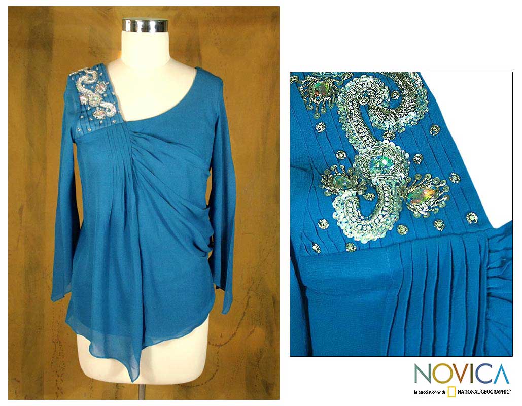 Silk Blue Sophisticate Beaded Tunic (India)