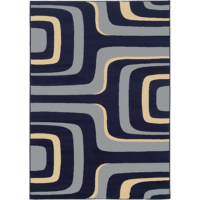 Navy Abstract Rug (5'3 x 7'7) 5x8   6x9 Rugs