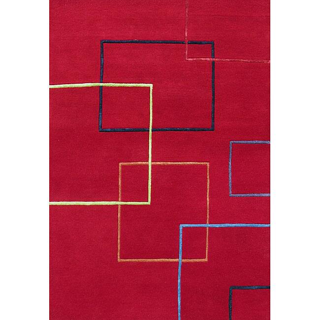 Hand-tufted Metro Red Wool Rug (8' x 10') - 8' x 10'/Surplus