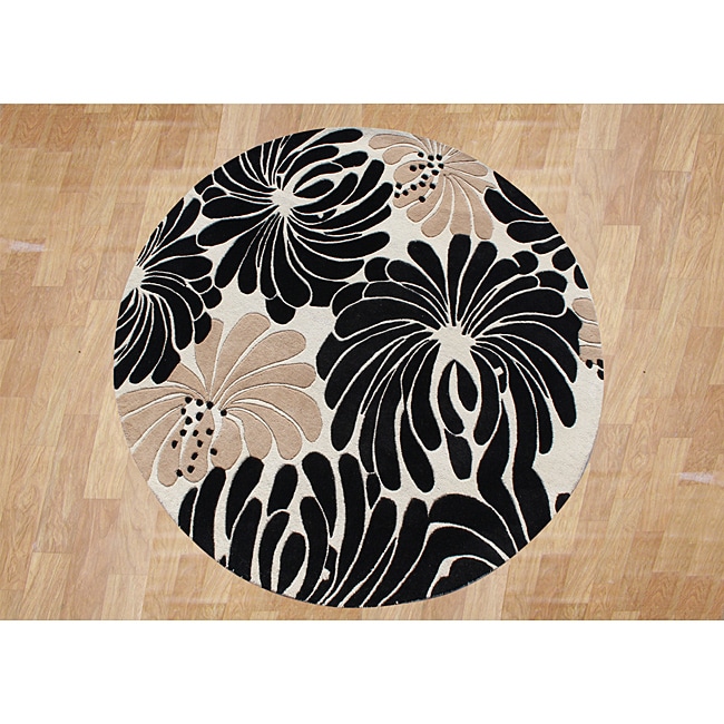 Alliyah Handmade Beige New Zealand Blend Wool Rug (6' Round) Free