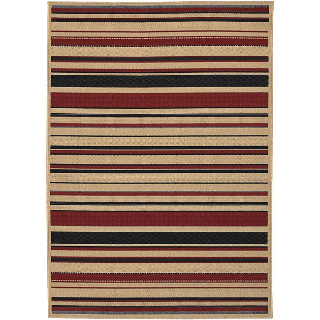 Café Tan Brown Striped Rug (53 x 76)  