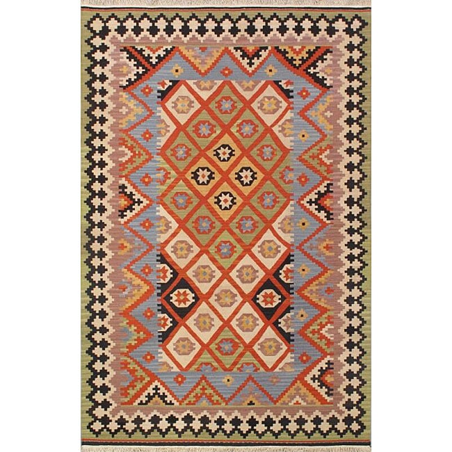 Hand woven Shirvan Kilim Brown Wool Rug (8 x 10)  