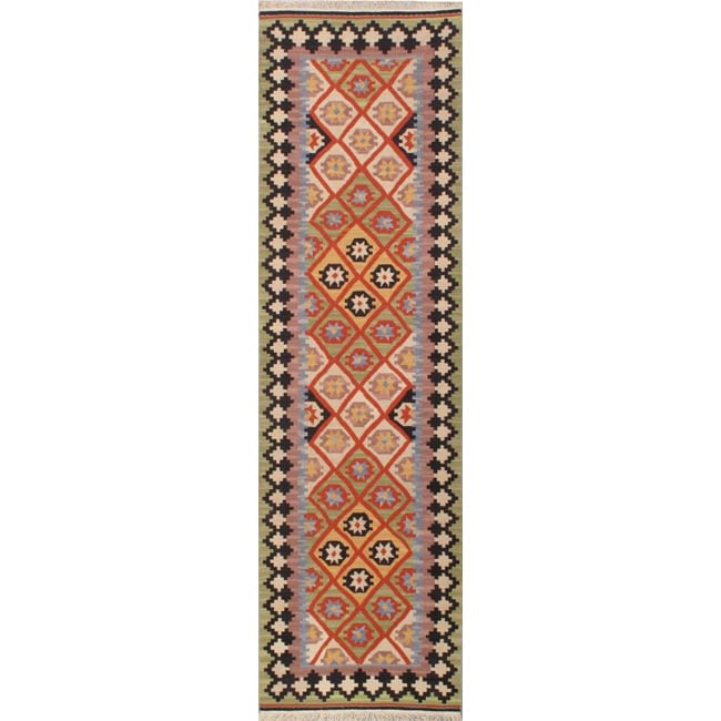 Handmade Shirvan Kilim Brown Wool Runner (28 x 9)  