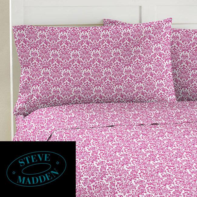 Steve Madden Damask 200 Thread Count Queen-size Sheet Set - Pink