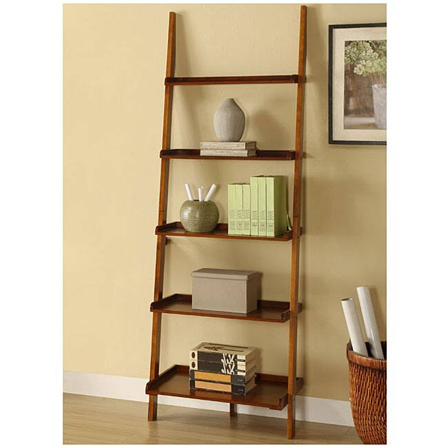 Mahogany Five-tier Leaning Ladder Shelf