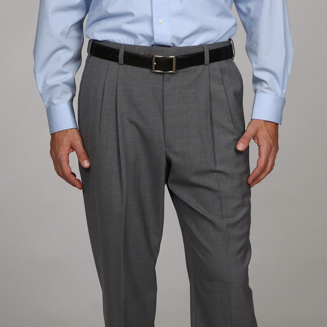 Austin Reed Men's Grey Pleated Dress Pants - 13095729 - Overstock.com ...