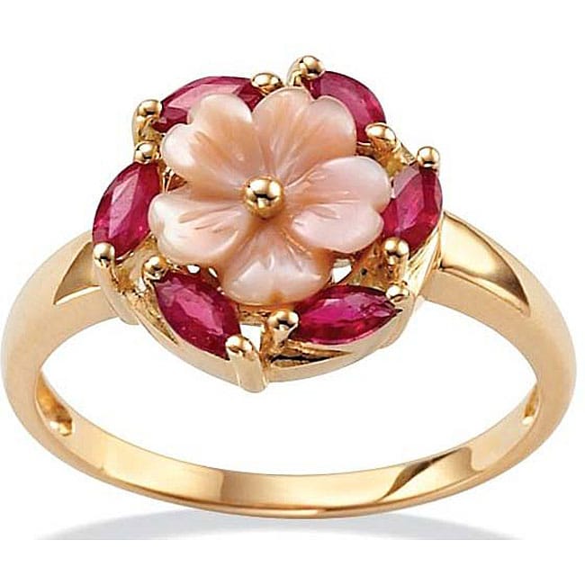 Angelina DAndrea 10k Yellow Gold Created Ruby and Mother of Pearl 