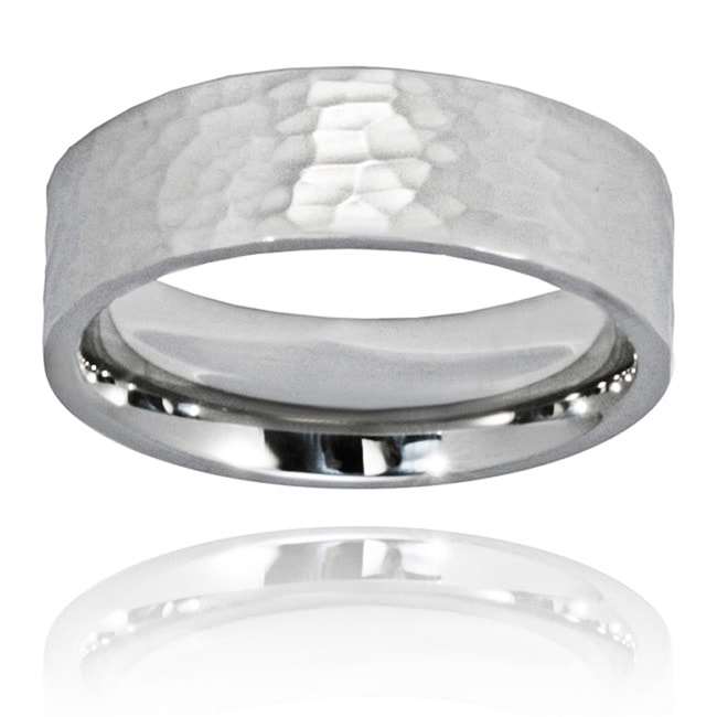 Stainless Steel Mens Hammered Finish Ring  