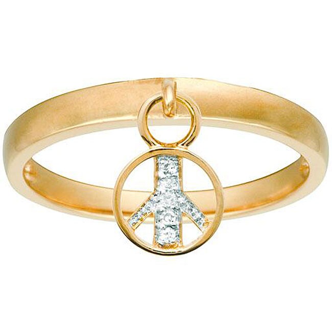 14k Yellow Gold Diamond Peace Sign Charm Ring