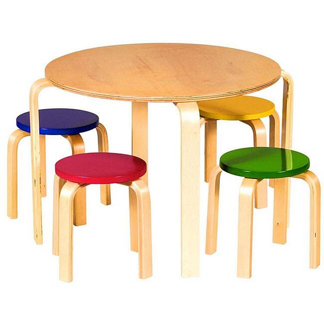 Children's 5-piece Wooden Round Table and Chairs Set