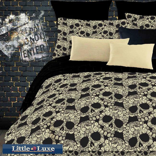 Street Revival Flower Skull Full size Bed in a Bag with Sheet Set