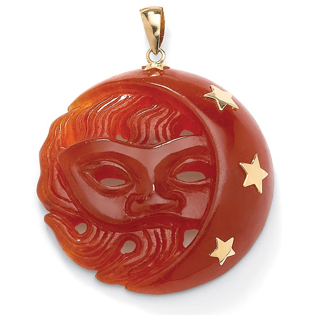 Angelina D'Andrea 10k Yellow Gold Red Jade Moon and Stars Pendant Palm Beach Jewelry Gemstone Necklaces