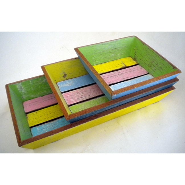 Set of 3 Recycled Wood V trays (Thailand)  