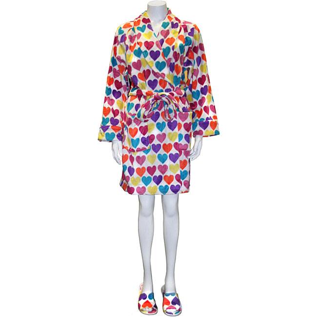 Women's Bright Hearts Short Robe with Matching Slippers Set