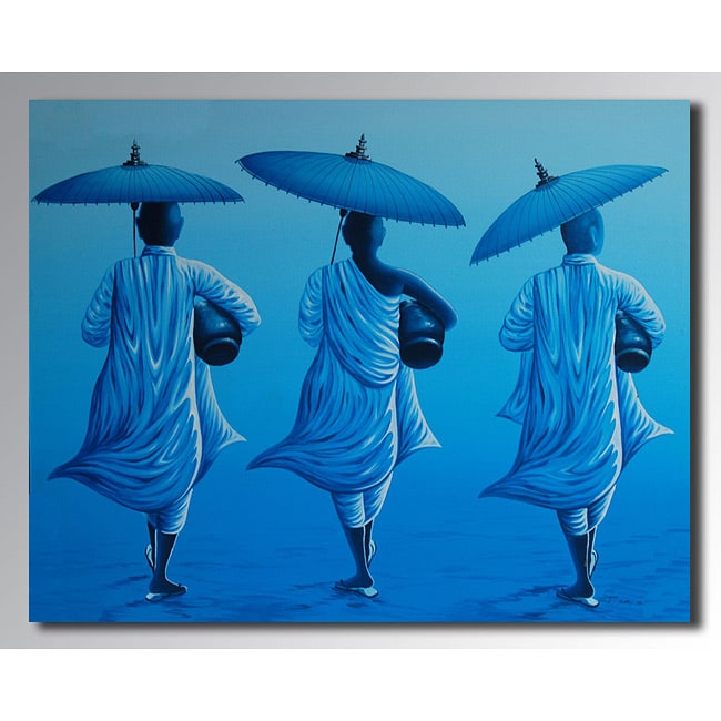 Three Monks Light Blue Oil Painting (Indonesia)  