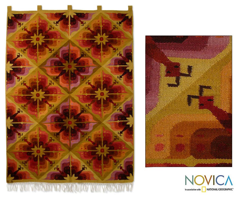 Wool 'Butterfly Flowers' Wall Tapestry (Peru)