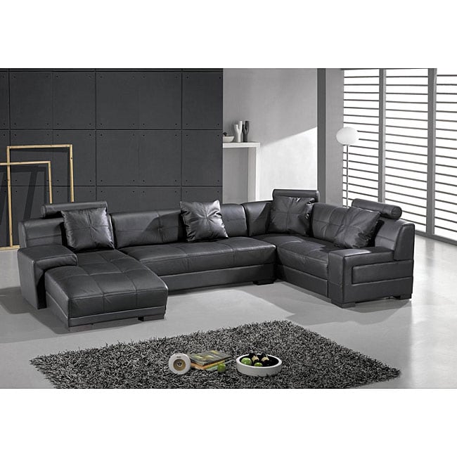 Houston Black Leather 3 piece Sectional Set