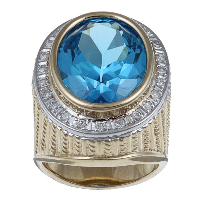 Kabella 14k Yellow Gold Blue Topaz and 1/2ct TDW Diamond Ring
