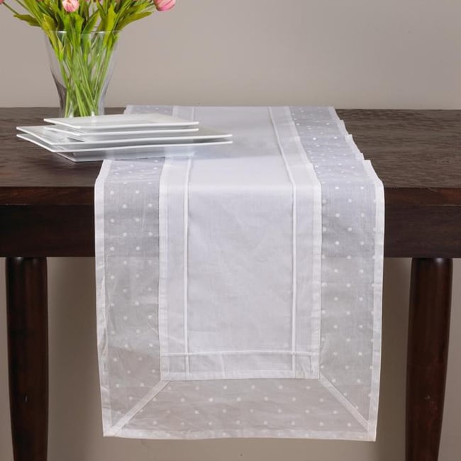 Polka Dot White Cotton Runner 16 in. x 72 in. Table Linens