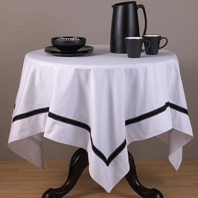 White and Black Grosgrain Ribbon 60 inch Square Tablecloth 