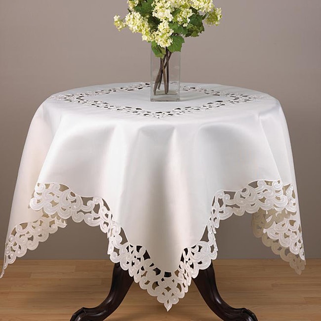 Embroidered and Cutwork 40 inch Square Tablecloth