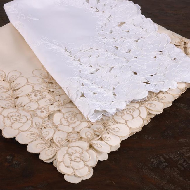 Embroidered Floral Cut work White 54 inch Square Tablecloth