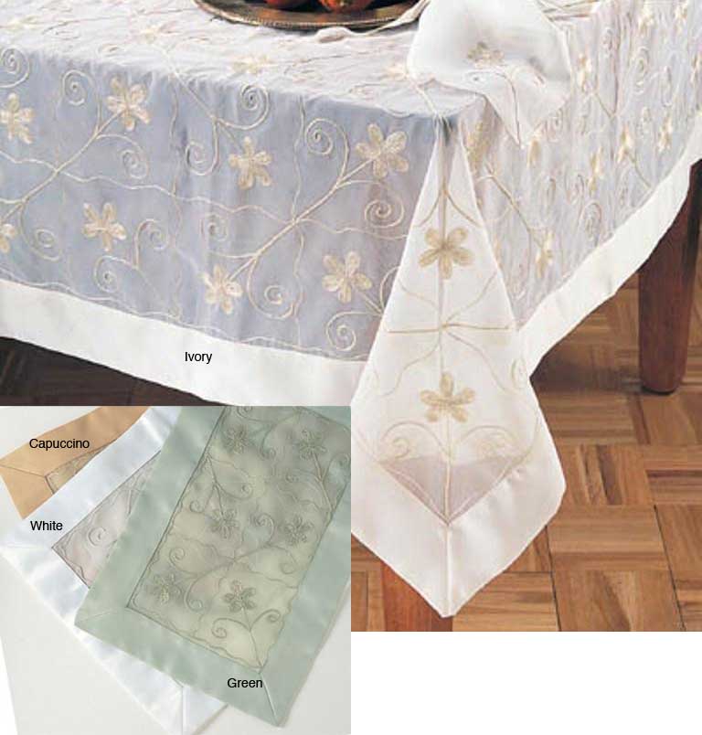 Sheer Embroidered 80 inch Square Tablecloth  