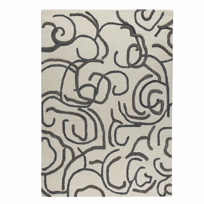 Hand tufted Busy Gray Abstract Wool Rug (83 X 116)