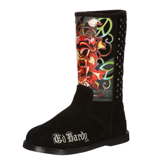 Ed Hardy Women's 'Bootstrap' Black Fleece Lined Suede Boot - 13247817 ...