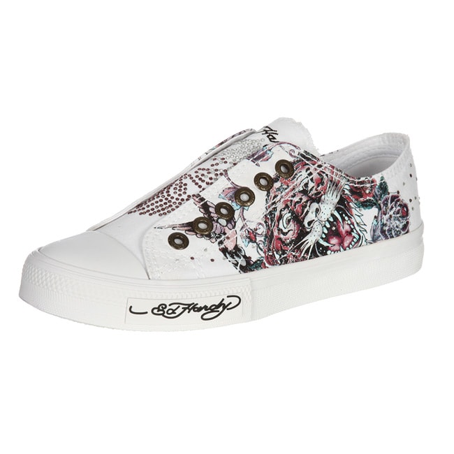 Ed Hardy Womens Rhinestone White Low rise Sneaker  