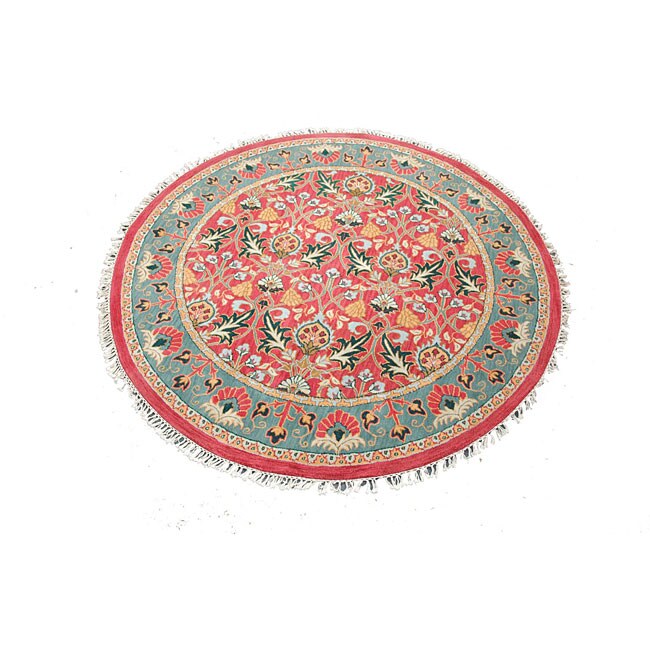 Shop Handtufted Indo Red/ Green Wool Rug (7'5 Round) Free Shipping