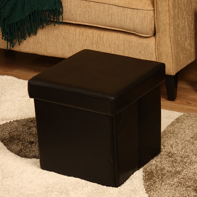 Ann Faux Brown Leather Storage Ottoman