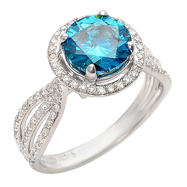 14k White Gold 2 5/8ct TDW Blue and White Diamond Ring (G-H, SI1-SI2)