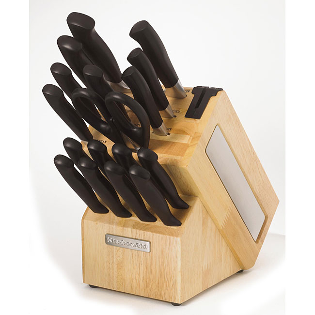 Kitchen Aid 18 piece Stamped Derlin Knife Set with Black Handles 