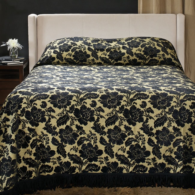 Victoria Black Floral Chenille Bedspread - Free Shipping Today ...