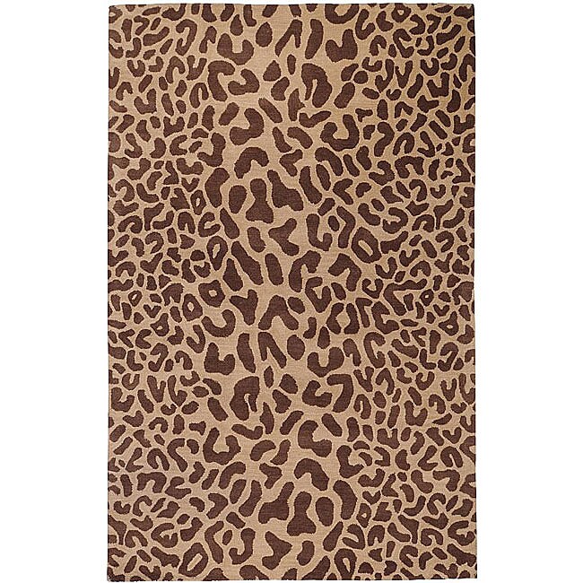 Hand-tufted Tan Leopard Whimsy Brown Animal Print Wool Area Rug (5' x 8') - 5' x 8'