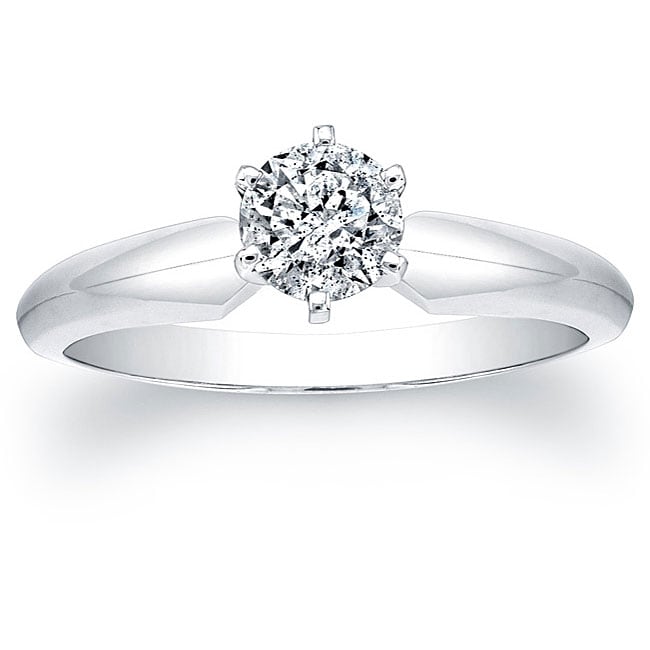 14k White Gold Certified 1/2ct TDW Round Diamond Solitaire Ring