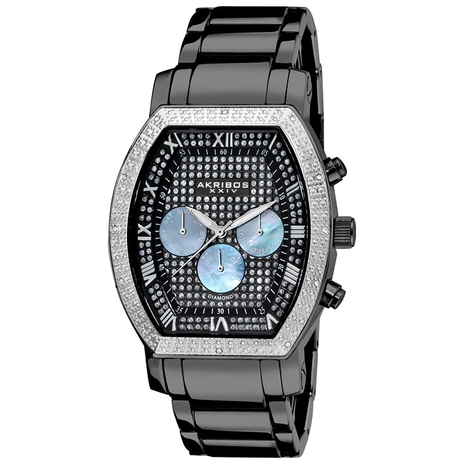 Akribos XXIV Mens Multifunction Diamond Tonneau Swiss Quartz Watch