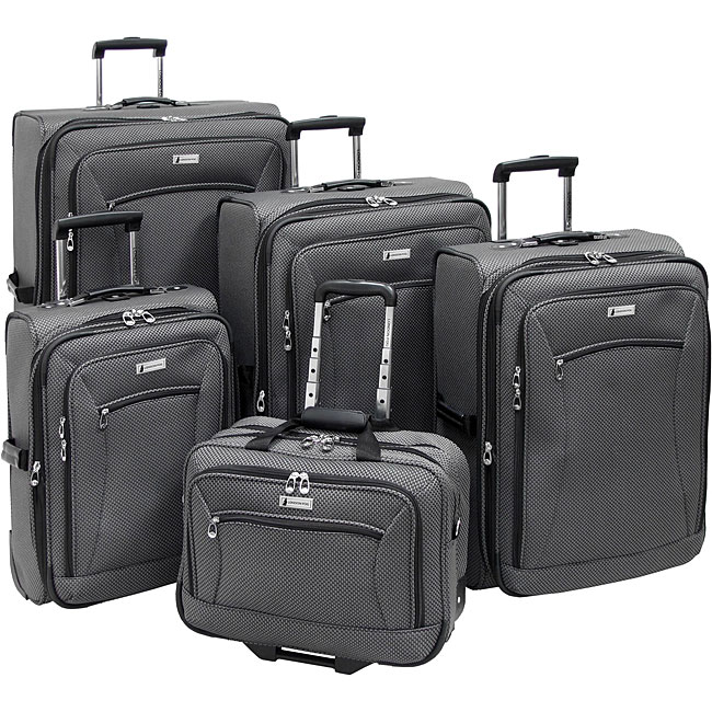 London Fog Buckingham Grey Jacquard 5-piece Luggage Set - Free Shipping ...