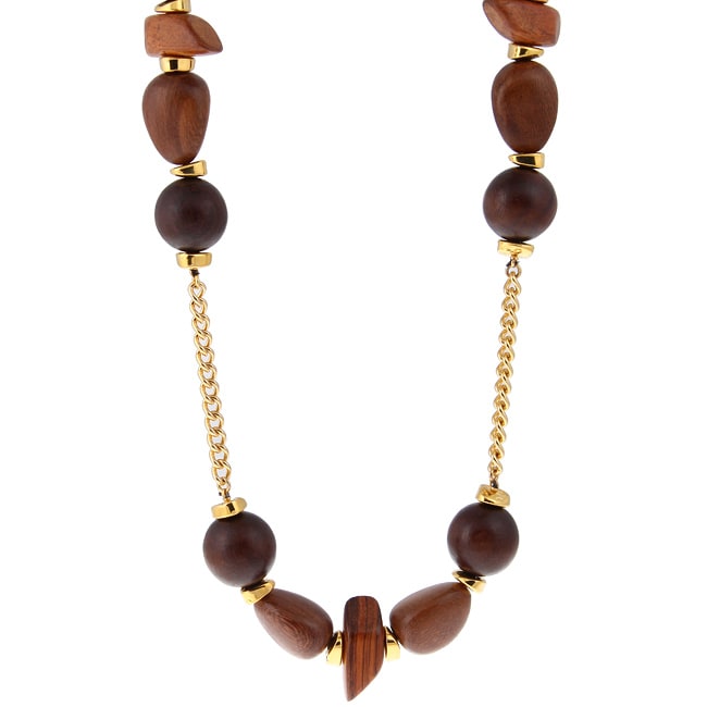 Kenneth Jay Lane Goldtone Dark Wood Necklace  