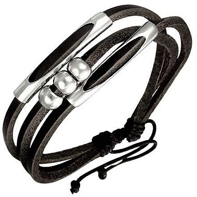 Shop Genuine Leather Black 'Beaded Fortune' Bracelet - Free Shipping On ...