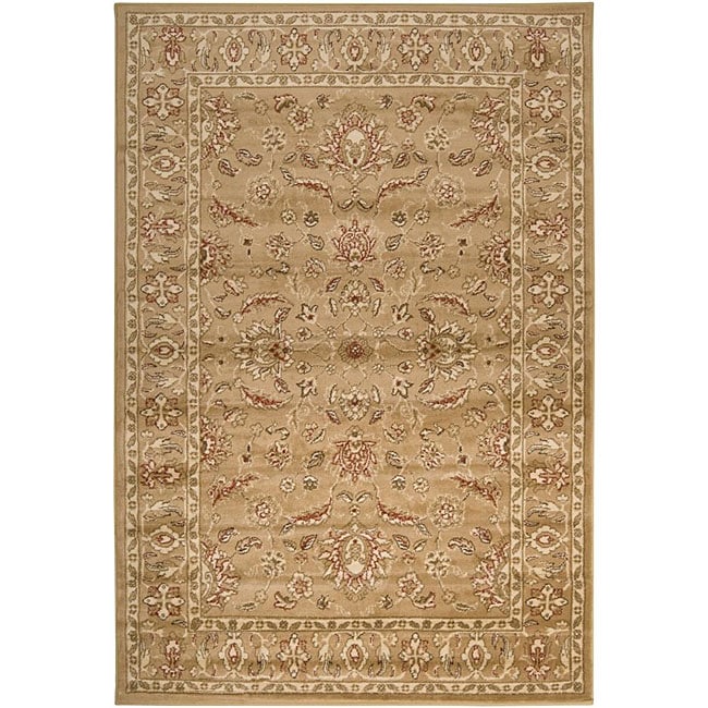 Loomed Free Form Tan Border Rug (79 x 112)