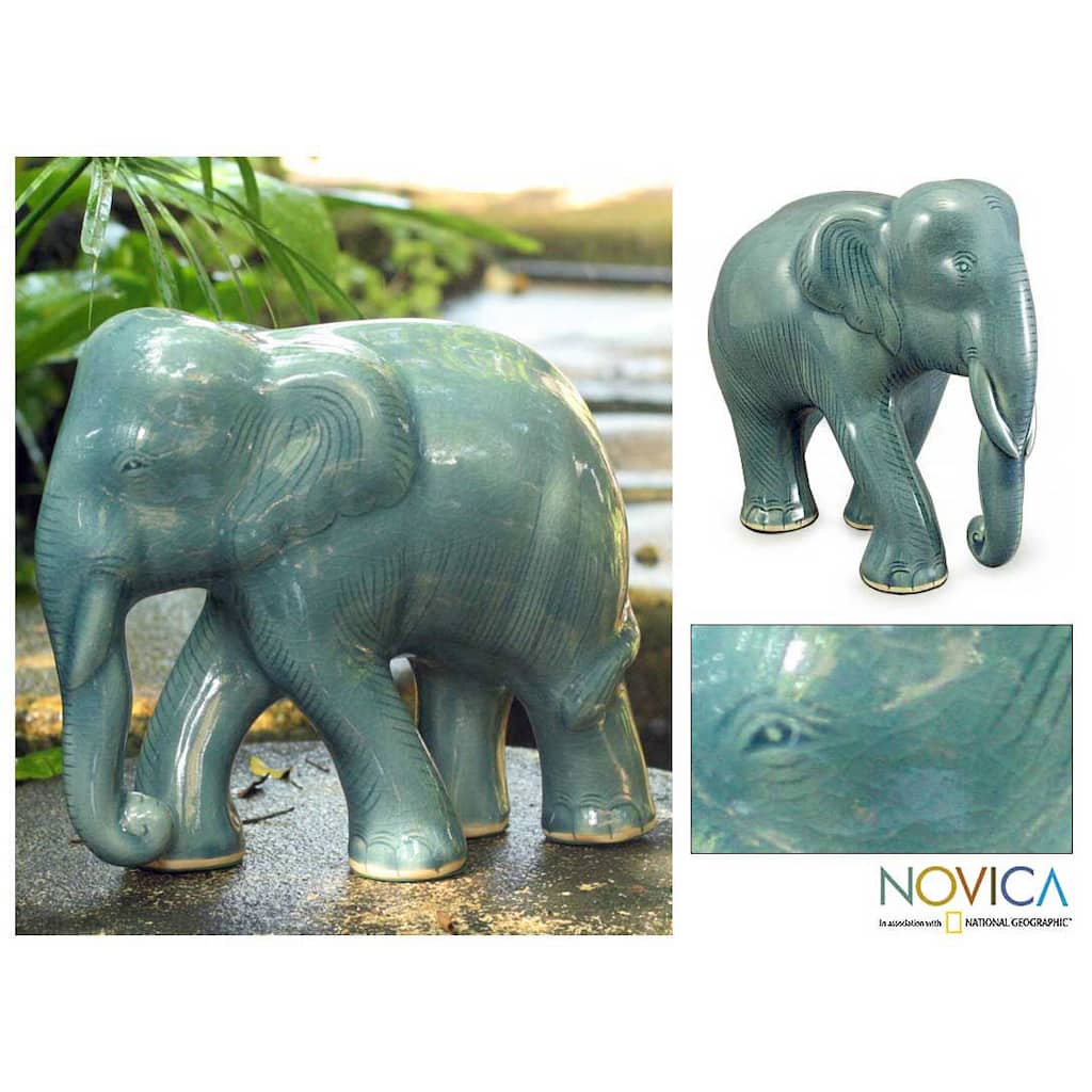 Celadon Ceramic 'Blue Elephant' Sculpture (Thailand)